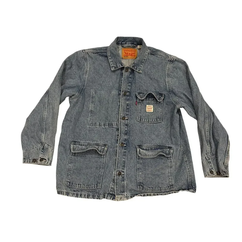 Levi's Relaxed Fit Denim Chore Coat Mens L Blue Medium Wash Workwear GUC